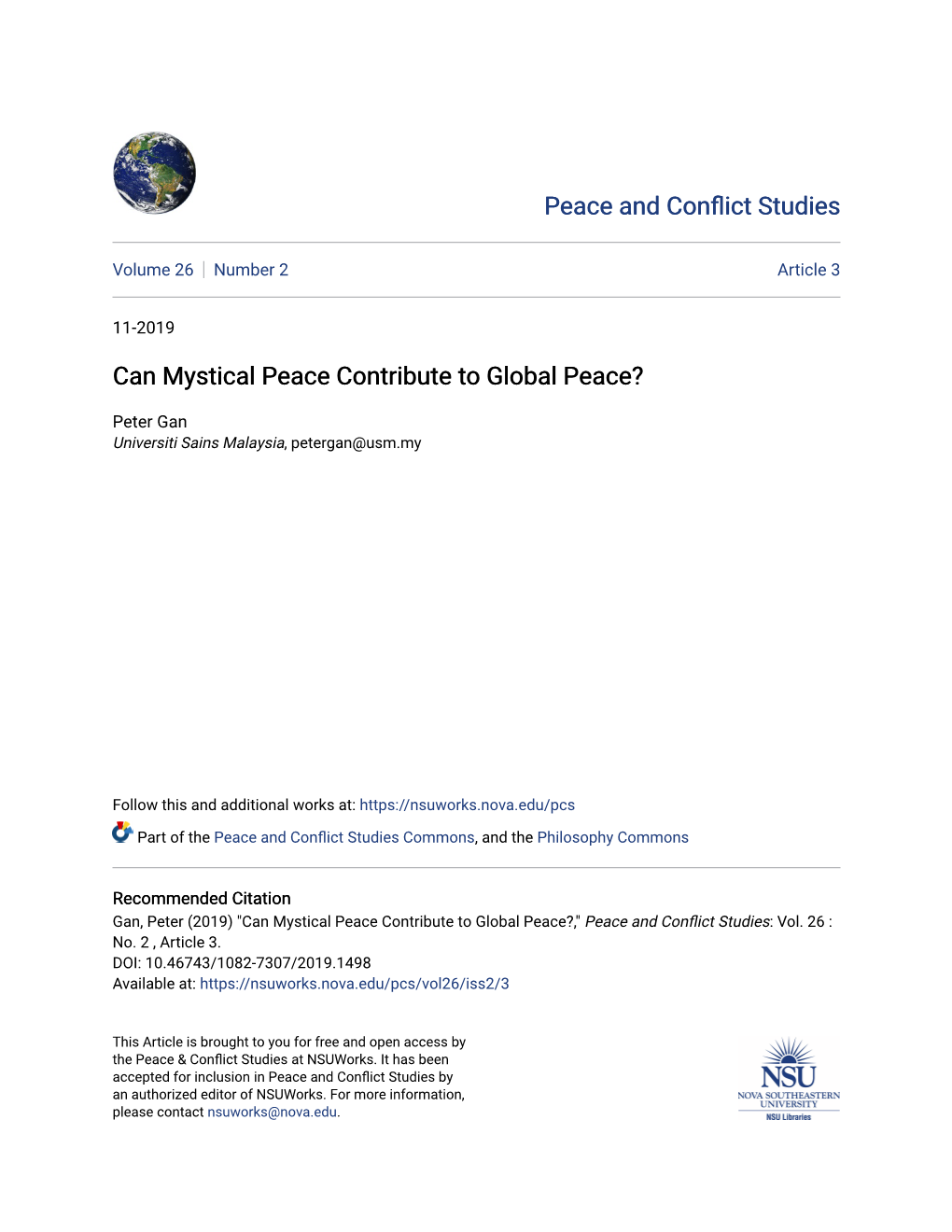 Can Mystical Peace Contribute to Global Peace?