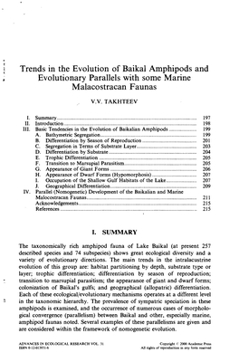 V.V. Takhteev. Trends in the Evolution of Baikal Amphipods And