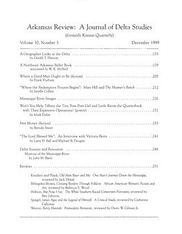 Arkansas Review: a Journal of Delta Studies (Formerly Kansas Quarterly) Volume 30, Number 3 December 1999
