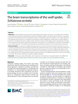The Brain Transcriptome of the Wolf Spider, Schizocosa Ocreata Daniel Stribling1,5† , Peter L
