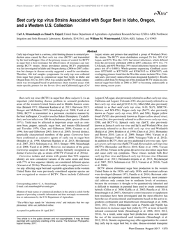 Beet Curly Top Virus Strains Associated with Sugar Beet in Idaho, Oregon, and a Western U.S