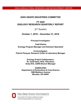 FY20 Enology Research Second Quarter Report