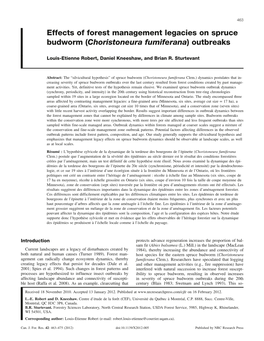 Effects of Forest Management Legacies on Spruce Budworm (Choristoneura Fumiferana) Outbreaks