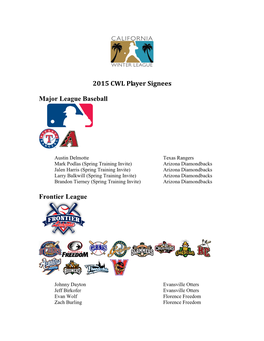 2015 CWL Player Signees Major League Baseball Frontier League