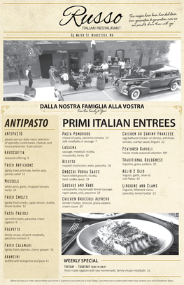 Antipasto Primi Italian Entrees
