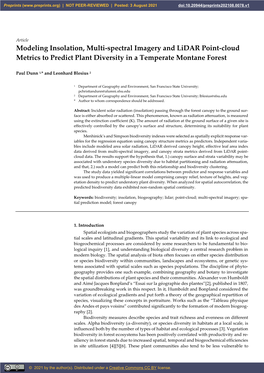 Modeling Insolation, Multi-Spectral Imagery and Lidar Point-Cloud Metrics to Predict Plant Diversity in a Temperate Montane Forest