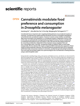 Cannabinoids Modulate Food Preference and Consumption in Drosophila Melanogaster Jianzheng He1*, Alice Mei Xien Tan1, Si Yun Ng1, Menglong Rui1 & Fengwei Yu1,2,3*