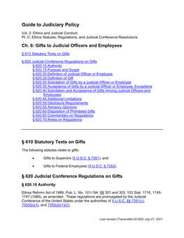 Gift Regulations (Guide to Judiciary Policy, Vol. 2C, Ch. 6)