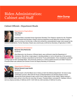 Biden Administration: Cabinet and Staff