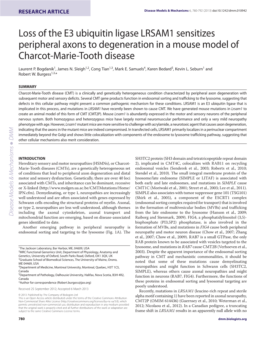 Loss of the E3 Ubiquitin Ligase LRSAM1 Sensitizes Peripheral Axons to Degeneration in a Mouse Model of Charcot-Marie-Tooth Disease