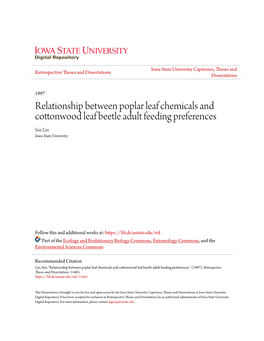 Relationship Between Poplar Leaf Chemicals and Cottonwood Leaf Beetle Adult Feeding Preferences Sisi Lin Iowa State University