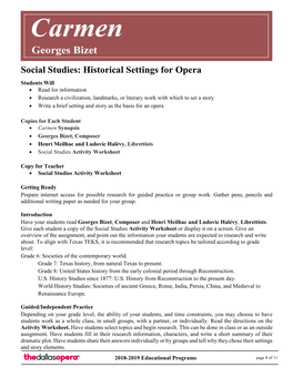 Social Studies: Historical Settings for Opera
