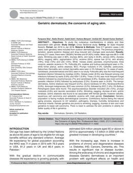 GERIATRIC DERMATOSIS the Professional Medical Journal ORIGINAL PROF-0-4050