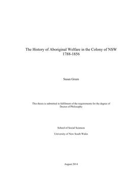 The History of Aboriginal Welfare in the Colony of NSW 1788-1856