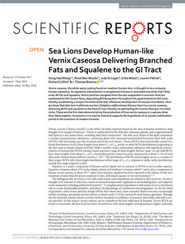 Sea Lions Develop Human-Like Vernix Caseosa Delivering Branched Fats and Squalene to the GI Tract