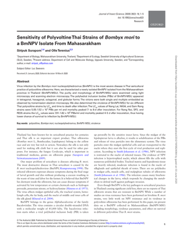 Sensitivity of Polyvoltine Thai Strains of Bombyx Mori to a Bmnpv Isolate from Mahasarakham