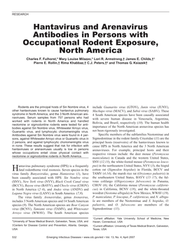 Hantavirus and Arenavirus Antibodies in Persons with Occupational Rodent Exposure, North America Charles F