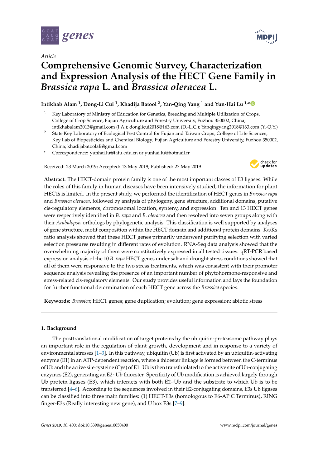 Comprehensive Genomic Survey, Characterization and Expression Analysis of the HECT Gene Family in Brassica Rapa L