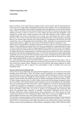1 CERS Working Paper 2016 Charis Dant Racism in French Politics