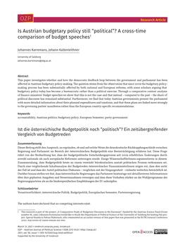 Is Austrian Budgetary Policy Still “Political”? a Cross-Time Comparison of Budget Speeches1
