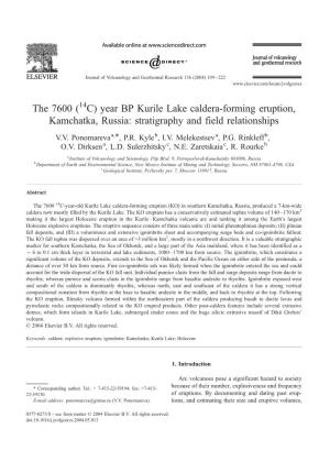 Year BP Kurile Lake Caldera-Forming Eruption, Kamchatka, Russia: Stratigraphy and Field Relationships