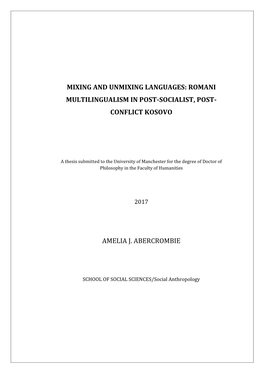 Romani Multilingualism in Post-Socialist, Post- Conflict Kosovo