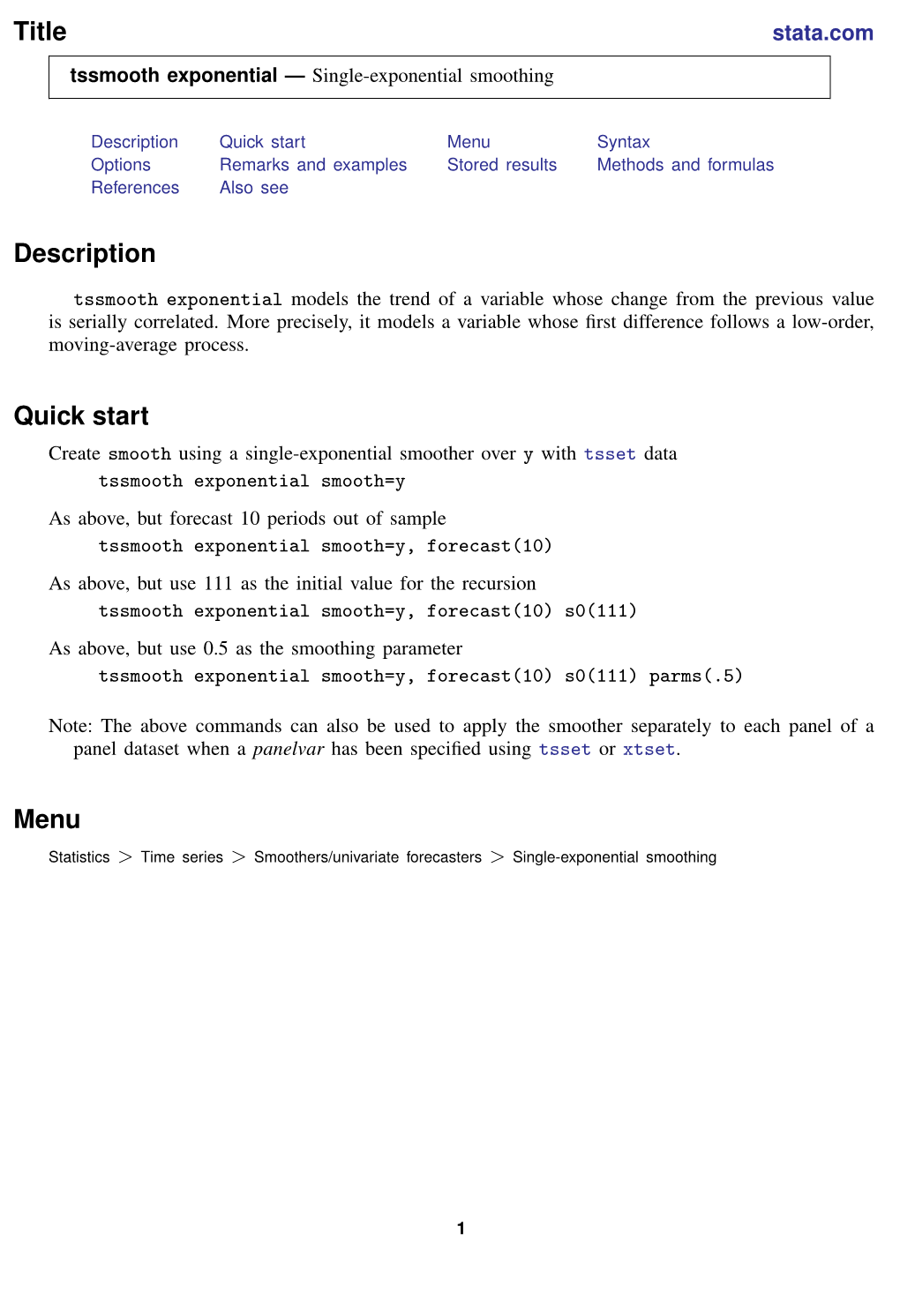 Tssmooth Exponential — Single-Exponential Smoothing