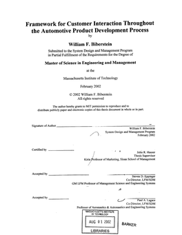 Framework for Customer Interaction Throughout the Automotive Product Development Process By