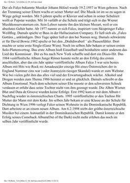 Der Als Falco Bekannte Musiker Johann Hölzel Wurde 19.2.1957 in Wien Geboren