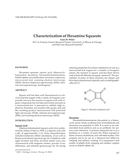 Characterization of Hexamine Squarate Anne M