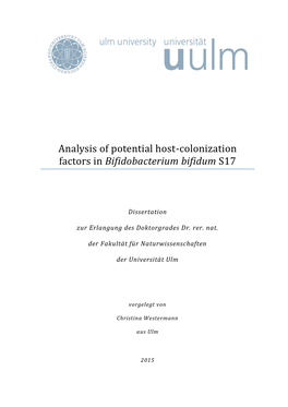 Analysis of Potential Host-Colonization Factors in Bifidobacterium Bifidum S17
