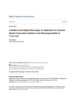 A Bubble on the Mighty Mississippi: an Application of a General Model of Speculative Bubbles to the Mississippi Bubble of 1716-1720