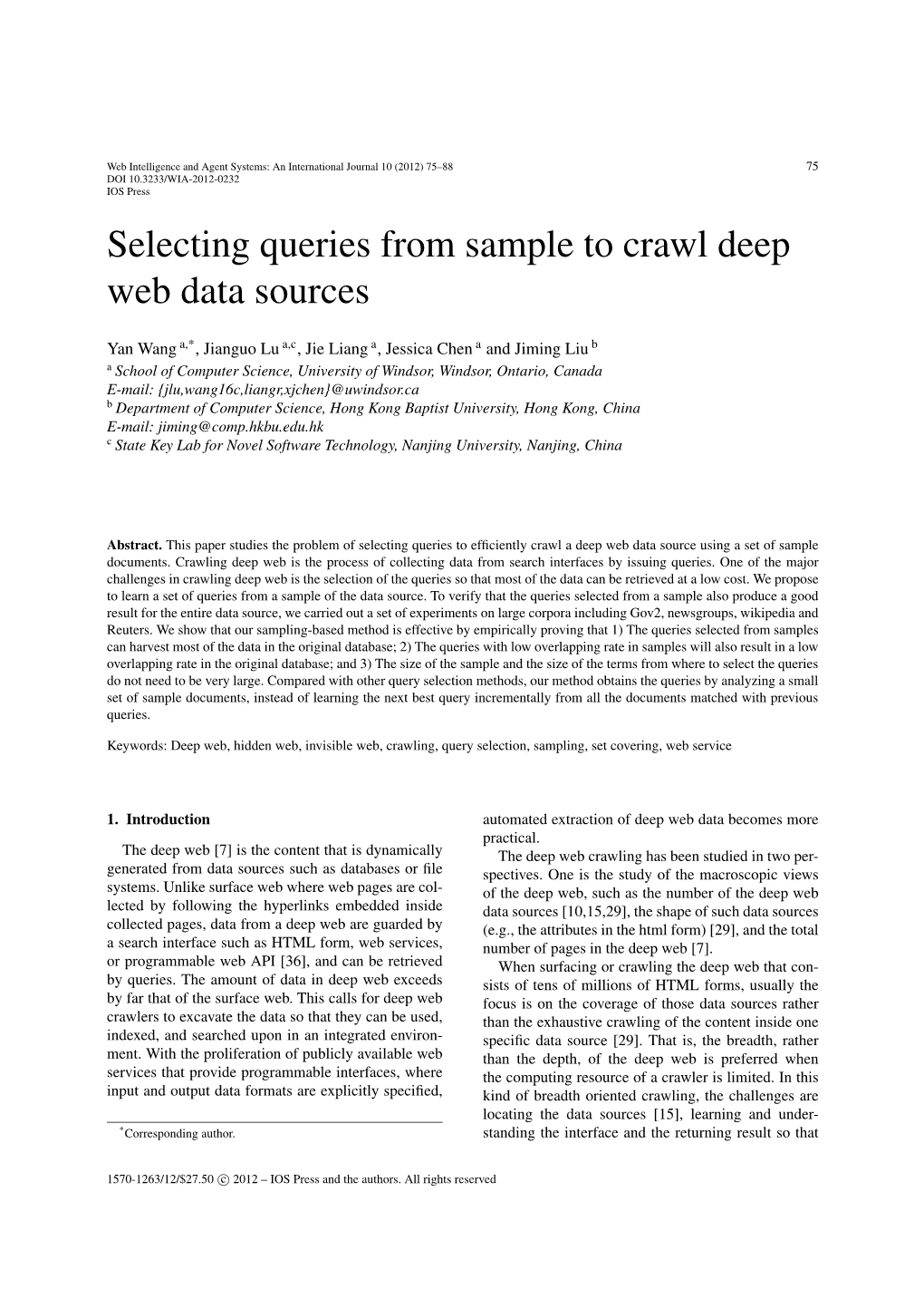 Selecting Queries from Sample to Crawl Deep Web Data Sources [PDF]