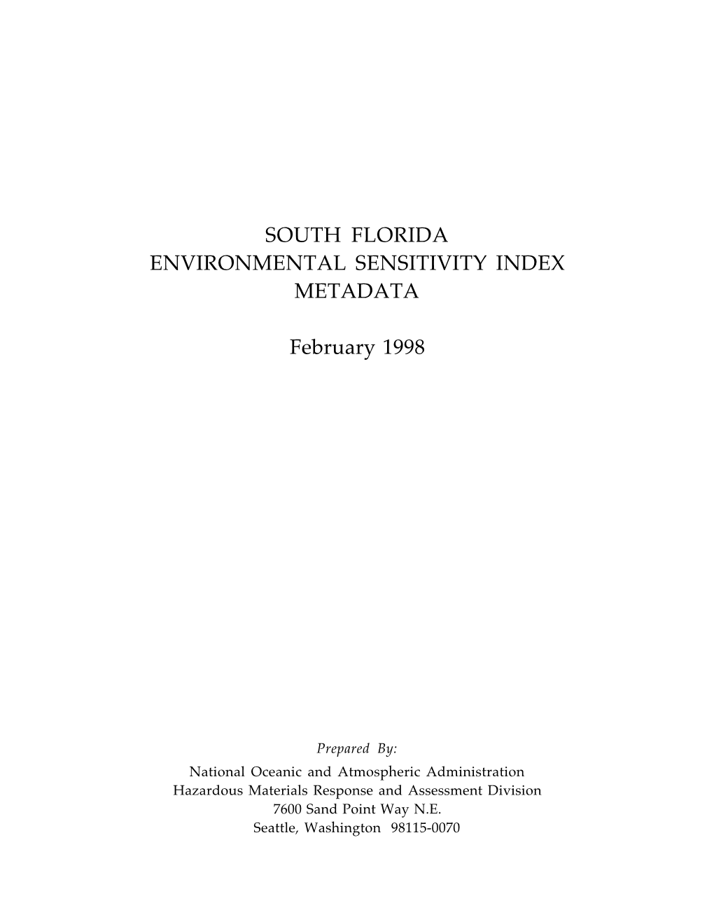 Metadata for South Florida Environmental Sensitivity Index (ESI)