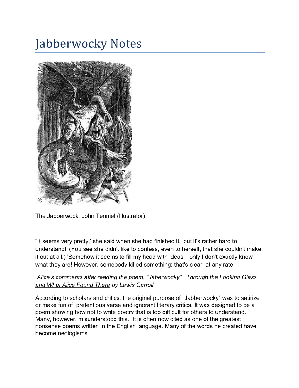 Jabberwocky Notes