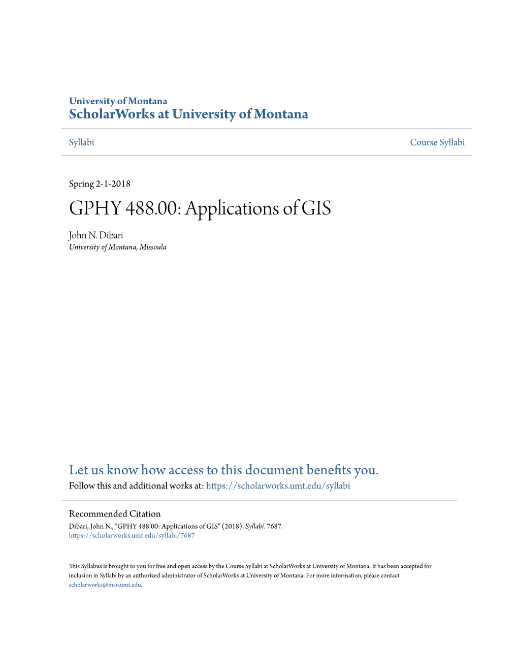 GPHY 488.00: Applications of GIS John N