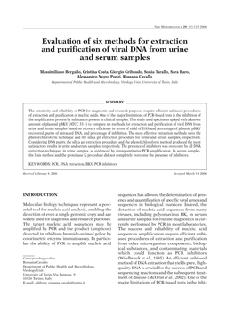 Evaluation of Six Methods for Extraction and Purification of Viral DNA from Urine and Serum Samples