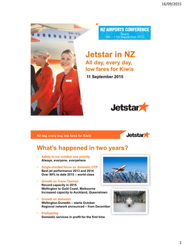 Jetstar in NZ All Day, Every Day, Low Fares for Kiwis 11 September 2015
