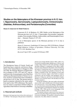 Studies on the Heteroptera of the Khorasan Province in N