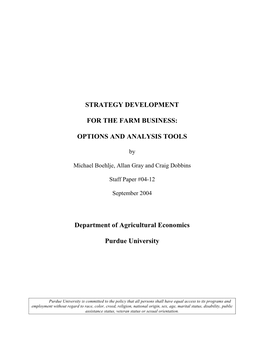 Strategy Development for the Farm Business: Options and Analysis Tools