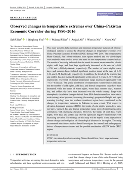 Observed Changes in Temperature Extremes Over China-Pakistan Economic Corridor During 1980-2016
