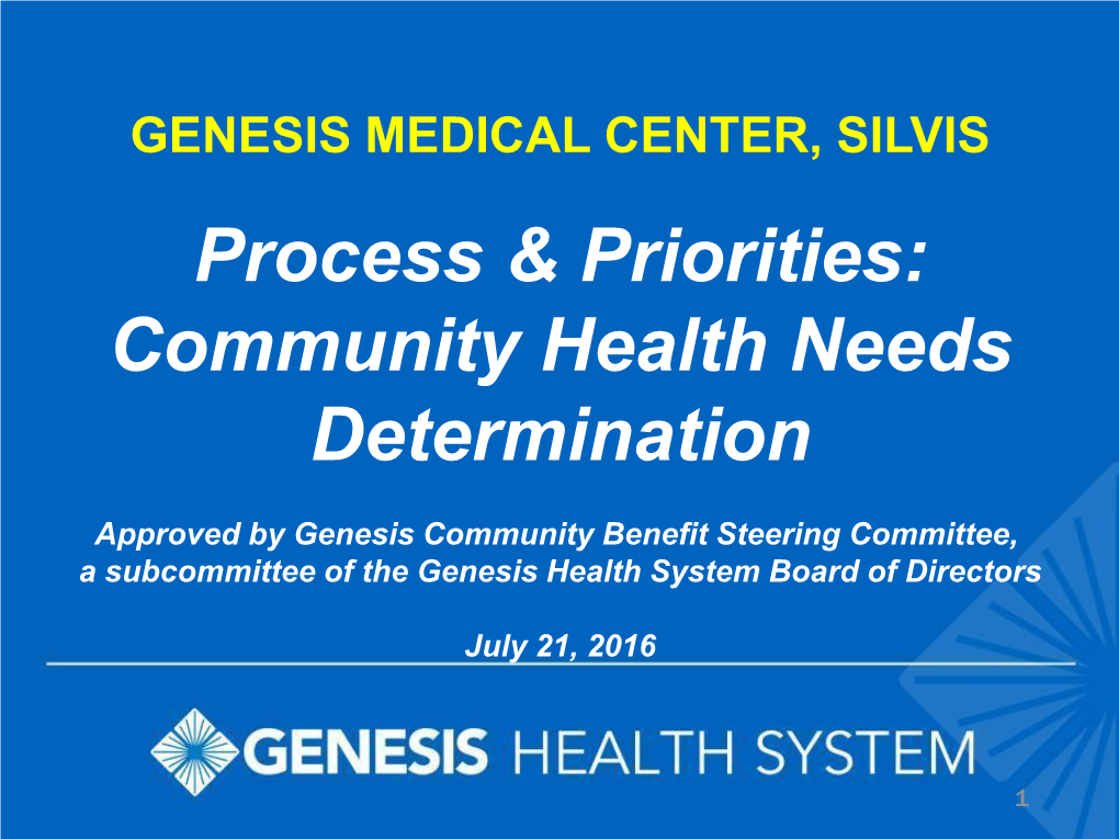 Process & Priorities: Community Health Needs Determination