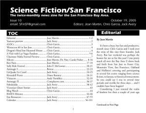 Science Fiction/San Francisco the Twice-Monthly News Zine for the San Francisco Bay Area
