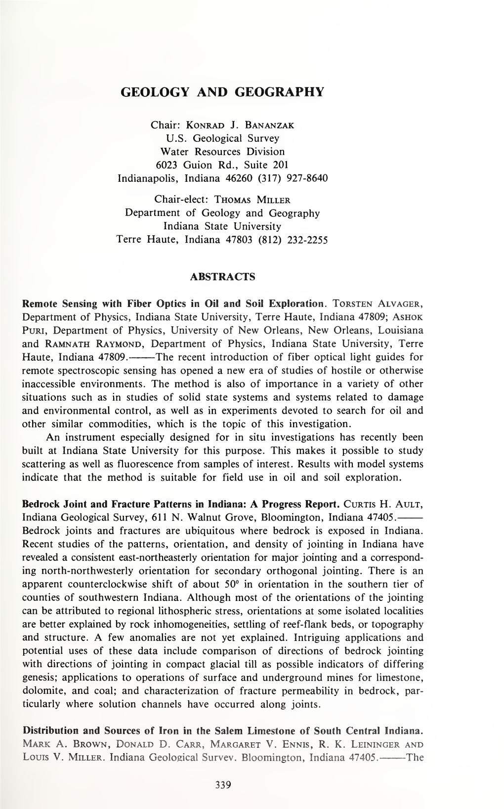 Proceedings of the Indiana Academy of Science Geology and Geography 341