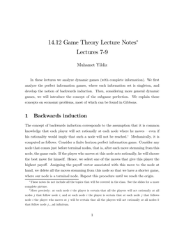 14.12 Game Theory Lecture Notes∗ Lectures 7-9