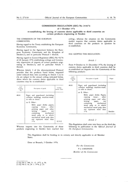 Re-Establishing the Levying of Customs Duties Applicable to Third Countries on Certain Products Originating in Sweden