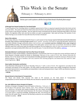 This Week in the Senate February 4 – February 8, 2013