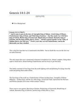 Genesis 14:1-24 (3/11/15)