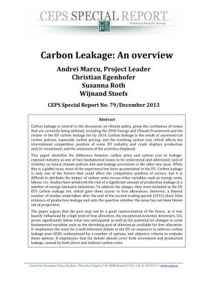 Carbon Leakage: an Overview Andrei Marcu, Project Leader Christian Egenhofer Susanna Roth Wijnand Stoefs CEPS Special Report No