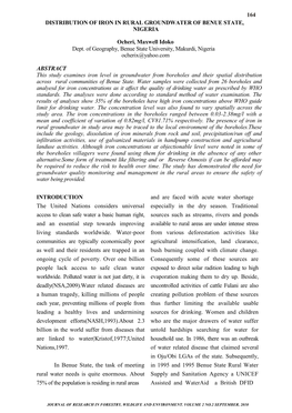 Distribution of Iron in Rural Groundwater of Benue State, Nigeria